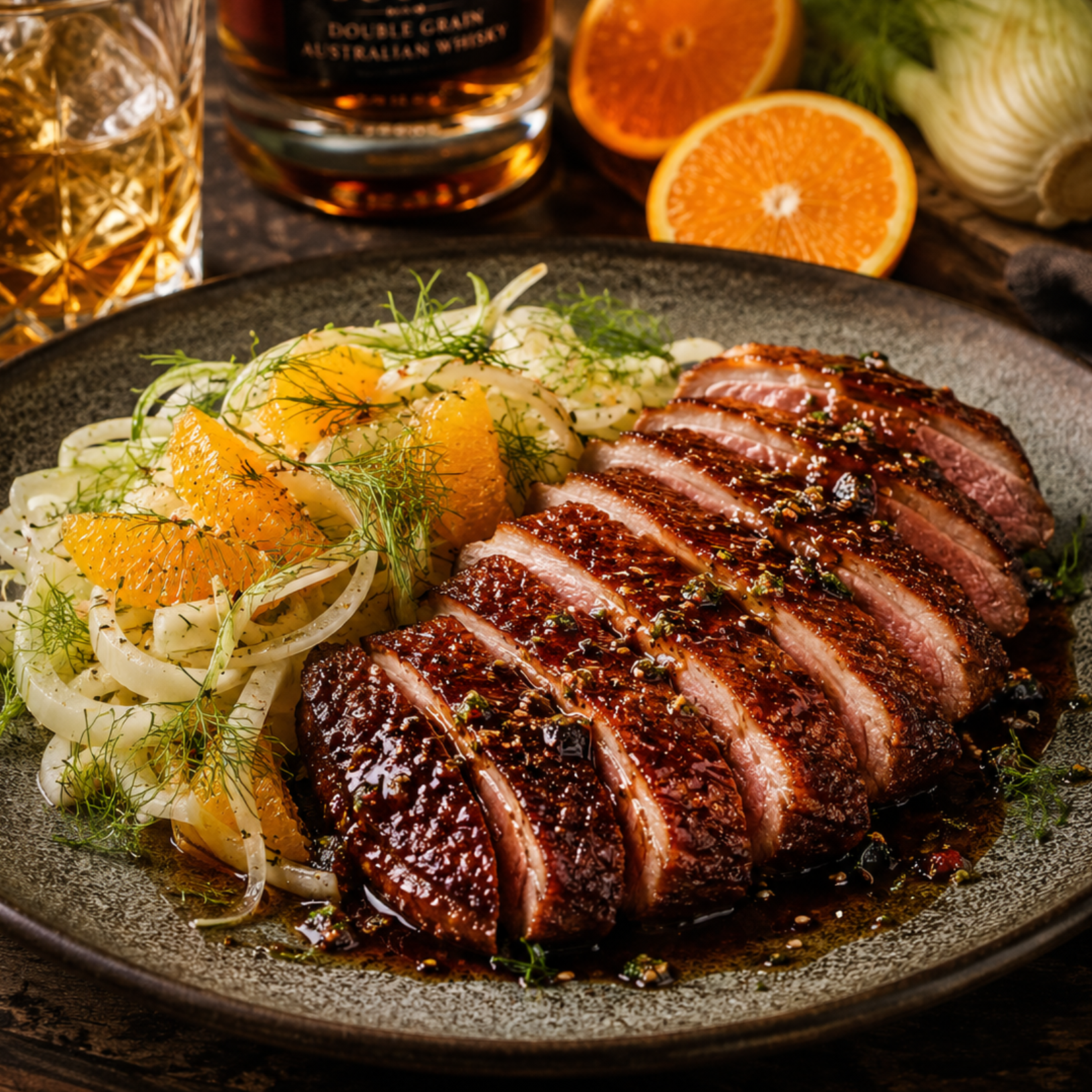 36 SOUTH Whisky Miso Glazed Duck With Citrus Fennel Salad